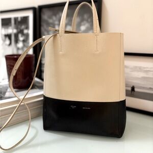 Celine Grained Calfskin Small Vertical Bi-Cabas Cream Black